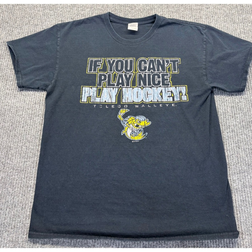 Gildan Toledo Walleye Play Hockey Graphic T-Shirt Mens Large Navy ECHL Sports